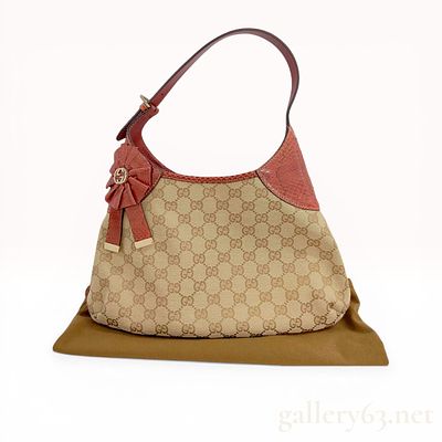 Gucci GG Canvas Trophy Shoulder Bag with Python Trim. Gucci GG monogram canvas shoulder bag with 