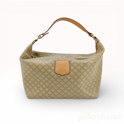 Celine Vintage Macadam Monogram Hobo Bag Coated Canvas Beige and Tan. This vintage Celine hobo 