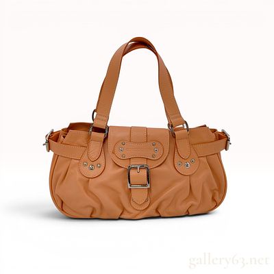 Longchamp Idole Leather Handle Bag. Longchamp Idole satchel crafted in peach-colored grained 
