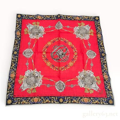 Celine Paris Neoclassical Armillary Sphere Square Silk Scarf. This square silk scarf from Celine 