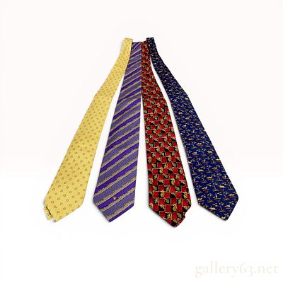 Four Designer Silk Neckties by Salvatore Ferragamo, Gianni Versace, and Givenchy. Four designer 