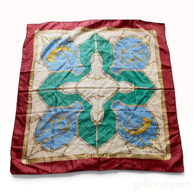 Celine Paris Silk Square Scarf with Equestrian Motif. Vintage Celine Paris silk scarf featuring 