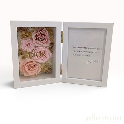 Dior Preserved Flower Folding Double Frame Novelty Item w/Box. Dior branded promotional double 