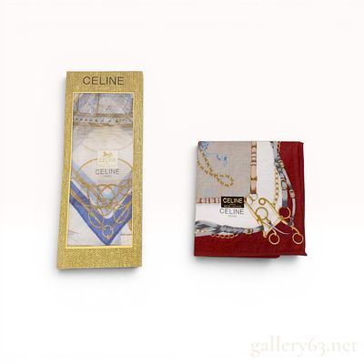 Two Celine Paris Cotton Pocket Squares w/Box. Two Celine Paris cotton pocket squares produced 