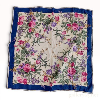 Yves Saint Laurent Floral Botanical Silk Square Scarf. Vintage Yves Saint Laurent square scarf 