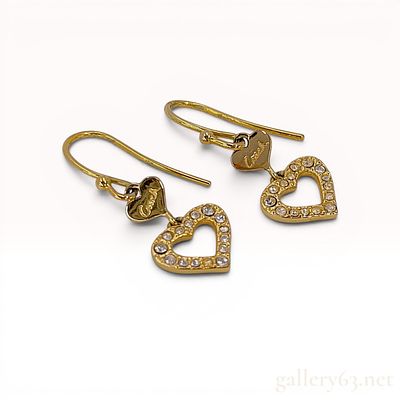 A Pair of Coach Gold-Tone Crystal Double Heart Drop Earrings. A matched pair of Coach designer 