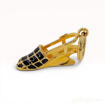 Salvatore Ferragamo Black Enamel and Gold-Tone Shoe Charm Pendant. Salvatore Ferragamo miniature 
