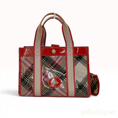 Vivienne Westwood Tartan Plaid PVC Mini Tote Bag. Vivienne Westwood mini tote bag featuring a 