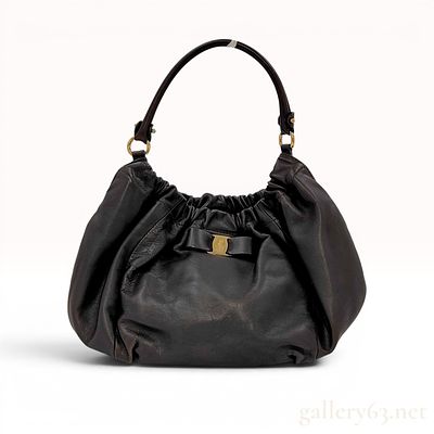 Salvatore Ferragamo Ruched Leather Vara Bow Hobo Bag. Salvatore Ferragamo hobo shoulder bag in 