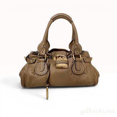 Chloe Taupe Grained Leather Paddington Satchel. A Chlo&eacute; Paddington satchel crafted from taupe 