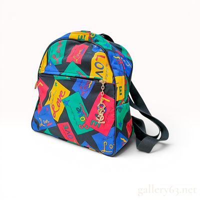 Yves Saint Laurent Vintage Love Print Nylon Backpack. Yves Saint Laurent vintage backpack in the 