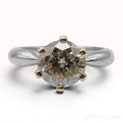 2.078 Carat Brown Diamond Solitaire Ring in Platinum and 18 Karat Yellow Gold. This solitaire 