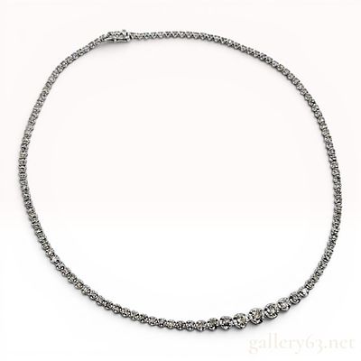 5.00 Carat Graduated Round Brilliant-Cut Diamond and Platinum Tennis Necklace. A graduated 