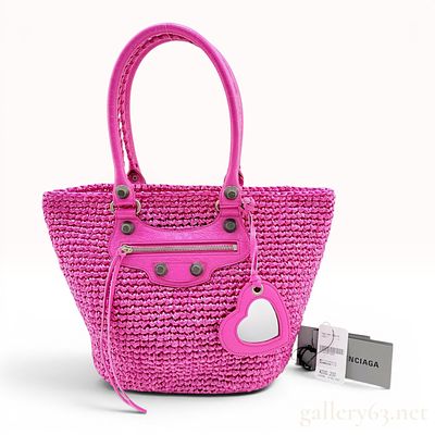 Balenciaga Le Cagole Panier Woven Raffia and Leather Tote Bag. A Balenciaga Le Cagole Panier 