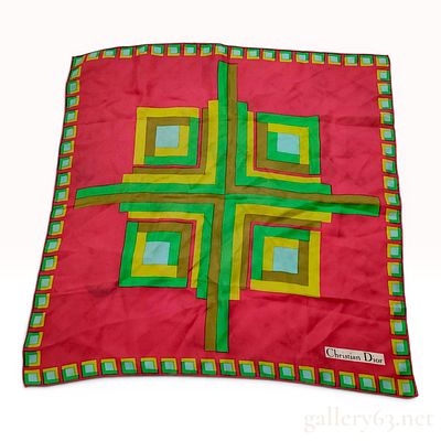 Christian Dior Vintage Silk Geometric Pattern Scarf. A vintage square silk scarf by Christian 