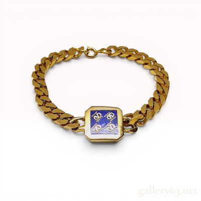 Valentino Vintage Gold-Tone Curb Link Bracelet with Blue Enamel Logo Plaque. This vintage curb 