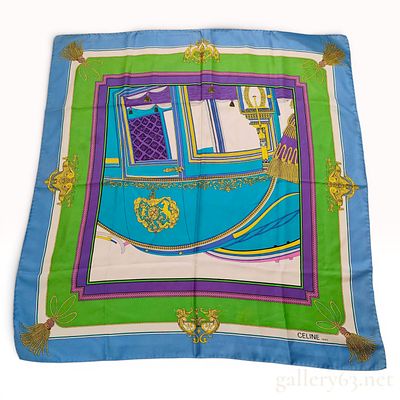 Celine Paris Silk Square Carriage Motif Scarf. A square silk scarf from the fashion house Celine 