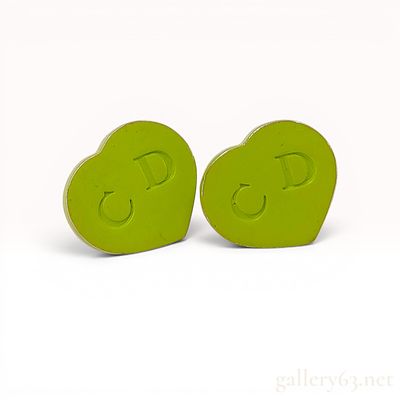 A Pair of Christian Dior Silver-Tone and Lime Green Enamel Heart Stud Earrings. A pair of 