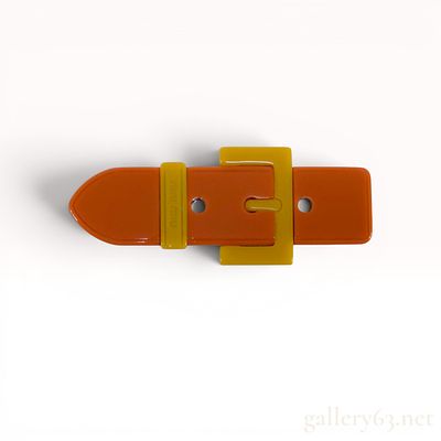 Miu Miu Two-Tone Resin Belt Buckle Brooch with Box. This designer brooch by Miu Miu is crafted 