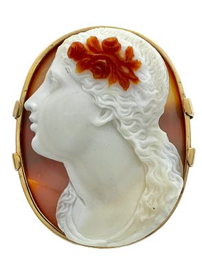 1890 Carnelian 3 layer Cameo Greek Revival Gold Ring, Lady’s portrait ancient Greece style 