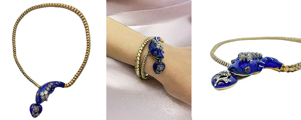 Special item: 
Antique Victorian gold and enamel necklace/bracelet from the 1840s from the 19th 