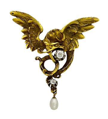 1970s ALOPA gold winged creature brooch/pendant masterpiece crafted with meticulous attention 