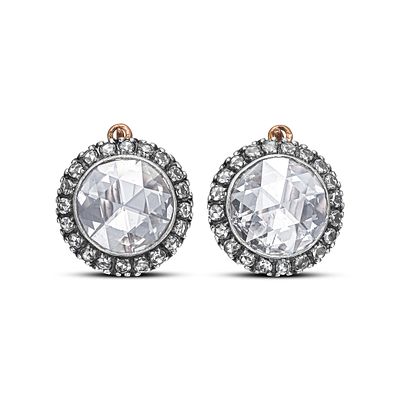 56 Russian gold earrings signed Ivan Khlebnikov ХИ and set with 2 central 