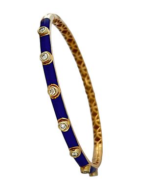 Bengal bracelet made of 18K pink gold with Enamel work in Royal blue color set 