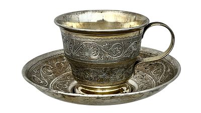 1873 Cup and plate made of 84 Russian silver, in very good condition except 