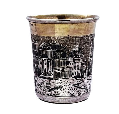 1840 cup 84 Russian silver Н.Д, with beautiful Nielo work depicting a view of 