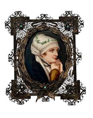 88 Russian silver frame - Probably Gustav Klingert - with painting on 