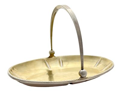 A classic Russian silver 875 small oval serving bowl, gilded on the top, with 