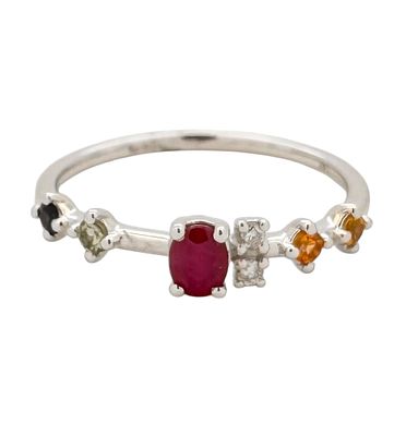 A colorful 14K gold ring set with diamonds and colored gemstones with a total weight of 0.40ct