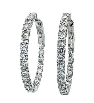 14K white gold earrings with a special design set with 1.41ct of natural white diamonds, The