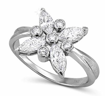 טבעת זהב 18 קרט יוקרתית ומנצנצת המשובצת 0.77 קרט יהלומים לבנים טבעיים בדרגת איכות טובה מאוד 