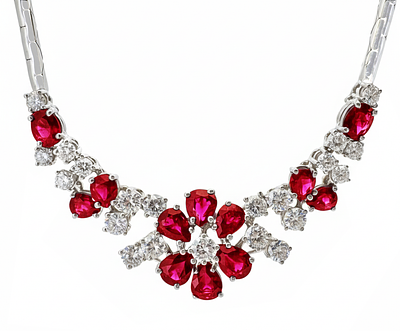 ענק זהב לבן 18 קרט יוקרתי ומרשים המשובץ 6.60 קרט יהלומים לבנים טבעיים ואבני רובי יפייפיות בעלות 