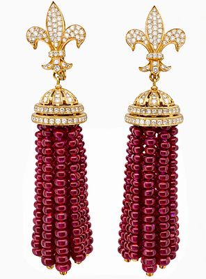 עגילי זהב Fleur De lis אלגנטיים גדולים ומרשימים מאוד, המשובצים 156 ery יהלומים לבנים טבעיים 