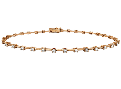 צמיד זהב 14K ורוד אלגנטי ועדין המשובץ 0.60 קרט יהלומים לבנים טבעים, המציד במצב מצויין כחדש כולל 