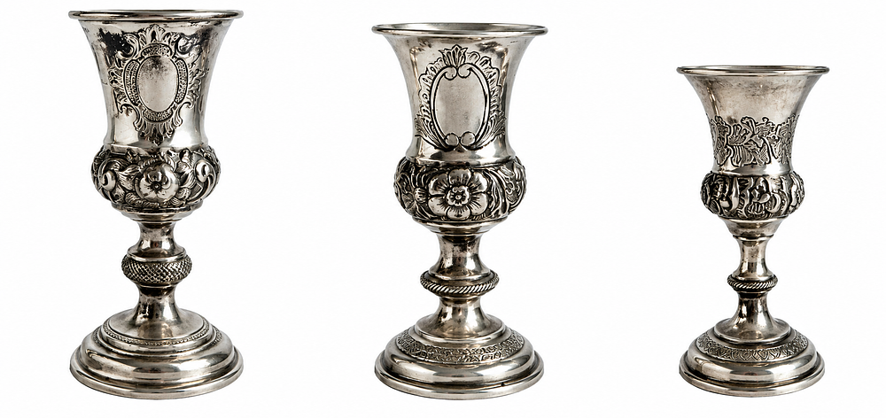 לוט של 3 גביעי כסף ליין Alt Wien 13 שנות 1850-1860, הגביעים במצב טוב מאוד יחסית לגילם, הגביעים 