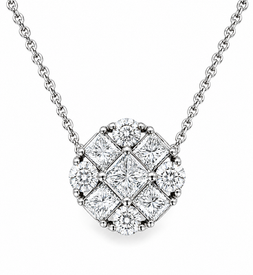 Luxury 1.80ct Diamond Cluster Pendant in 18K White Gold. תליון 1.80 קרט יהלומים יוקרתי מזהב לבן 