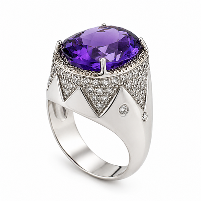 Amethyst and Diamond Ring in 18K White Gold. טבעת אמטיסט ויהלומים מרהיבה מזהב לבן 18 קרט 
טבעת 