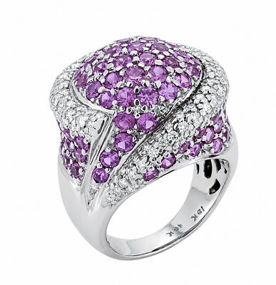 4.00ct Pink Sapphire & Diamond Cocktail Ring – 18K White Gold. טבעת יוקרתית משובצת ספירים ורודים 