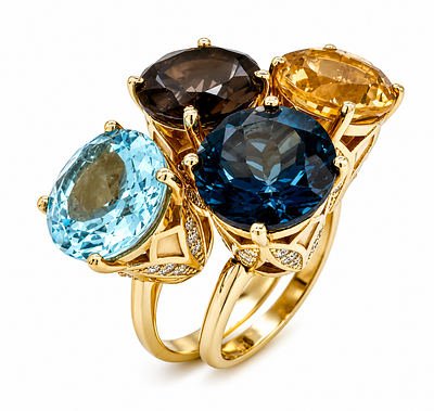 Exceptional Gemstone & Diamond Ring Set. סט מרהיב ויוצא דופן של שתי טבעות זהב צהוב 18 קרט 