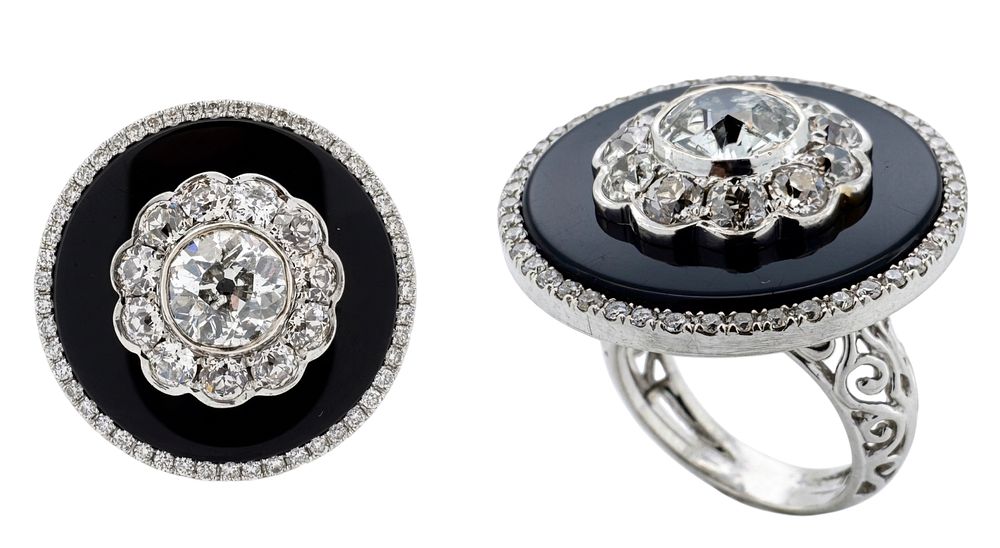 1930 Art Deco 4.35Ct Diamonds & Onyx Cocktail Ring - Circa 1930. טבעת ארט דקו נדירה ומרשימה 