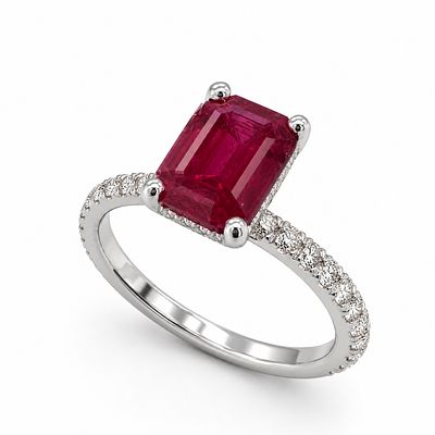 14K White Gold Ruby & Diamond Ring
. טבעת 2.37 קרט רובי ויהלומים יוקרתית מזהב לבן 14 קרט 
טבעת 