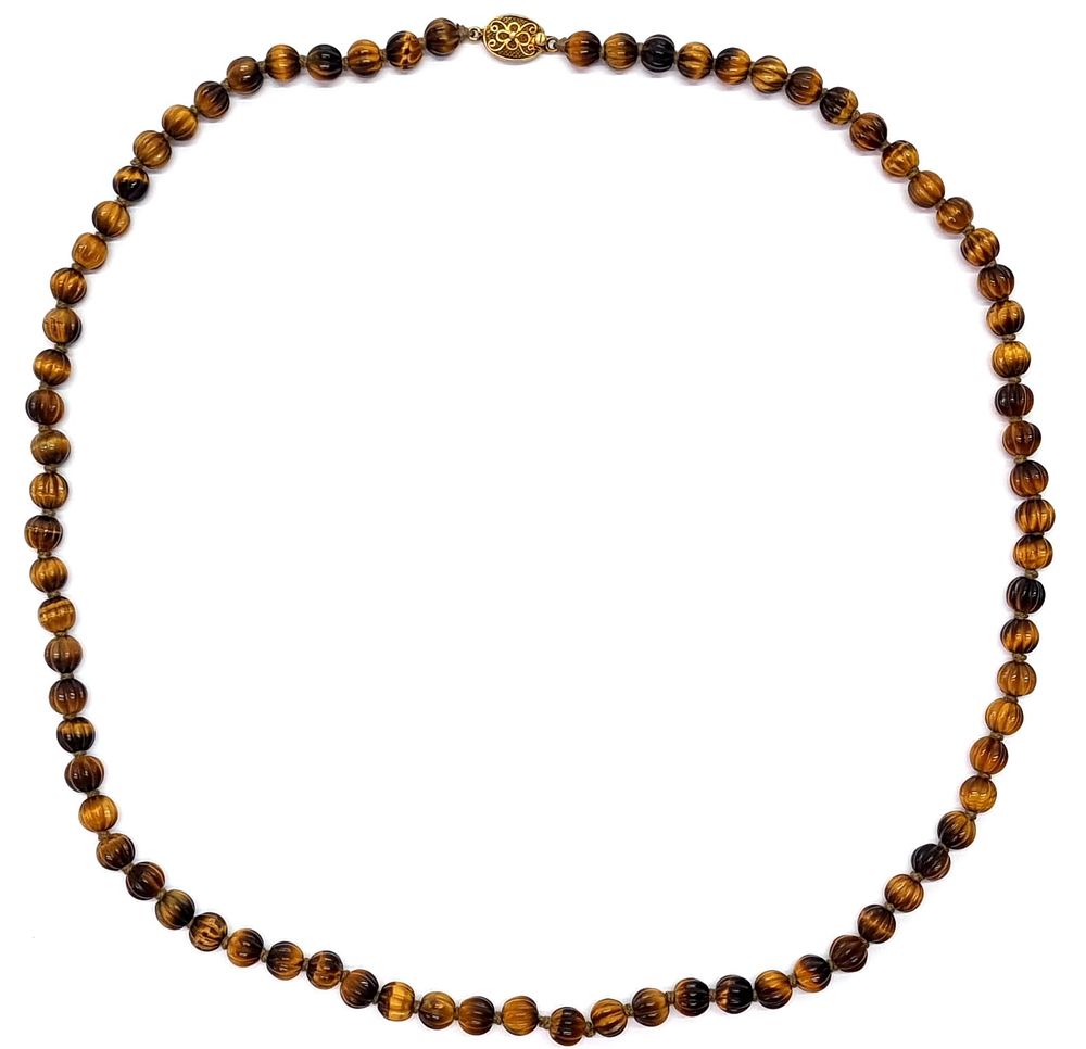 מחרוזת וינטג' סופר איכותית ויפהפייה, אבני חן מסוג עין הנמר בקוטר של כ- 8 מ"מ מלוטשות בליטוש יד 