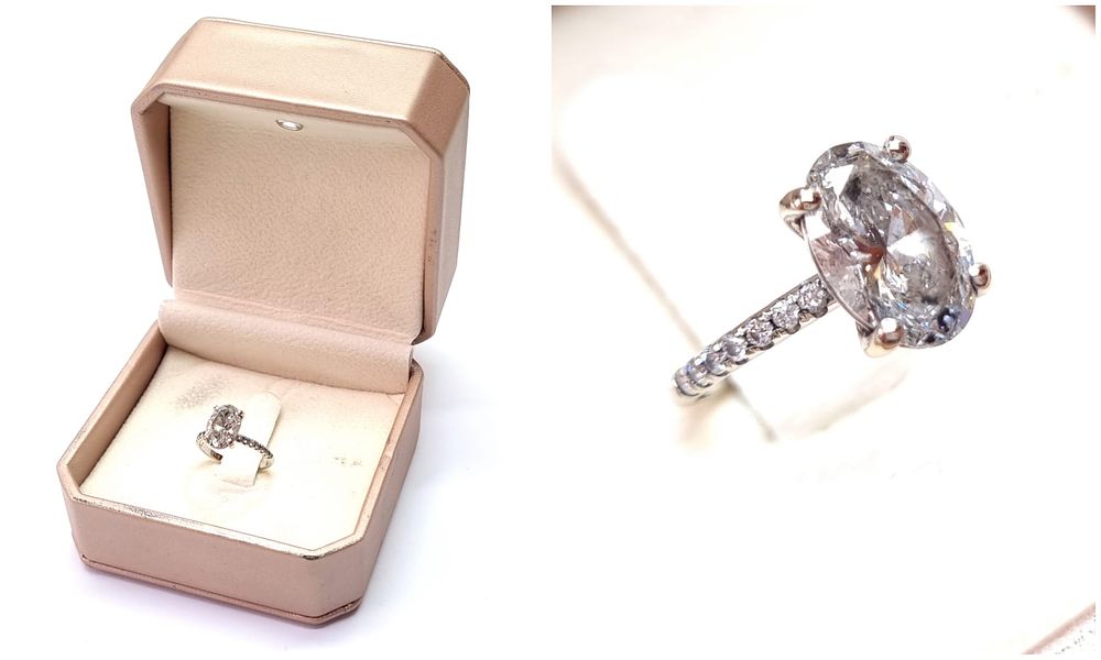 טבעת זהב לבן 14k יוקרתית ומהממת, משובצת יהלום מעבדה איכותי מסוג CVD במשקל 2.09ct ובצדדים עוד 14 