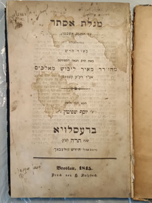 Malbim on Megilas Esther, 2 Editions. (1) First edition, Breslau, 1845 with prayers (German 