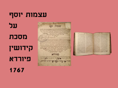 Atzmos Yosef on Maseches Kidushin
Furth, 1767
Excellent condition. עצמות יוסף על מסכת קידושין 