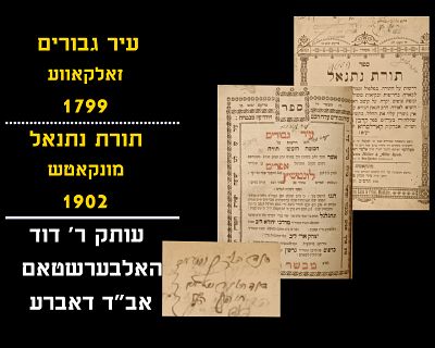 IR GIBORIM, ZOLKOVE - 1799 / TORAS NESANEL, MUNKACS - 1902
COPY OF RABBI DOVID HALBERSTAM OF 